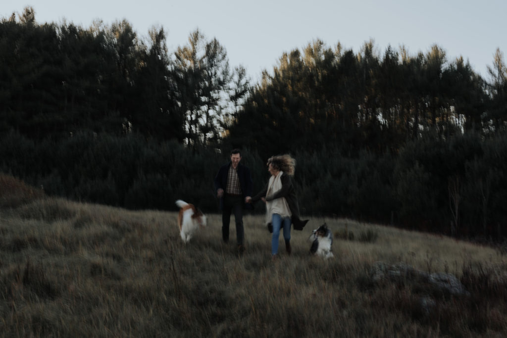 couples session with dogs on family property