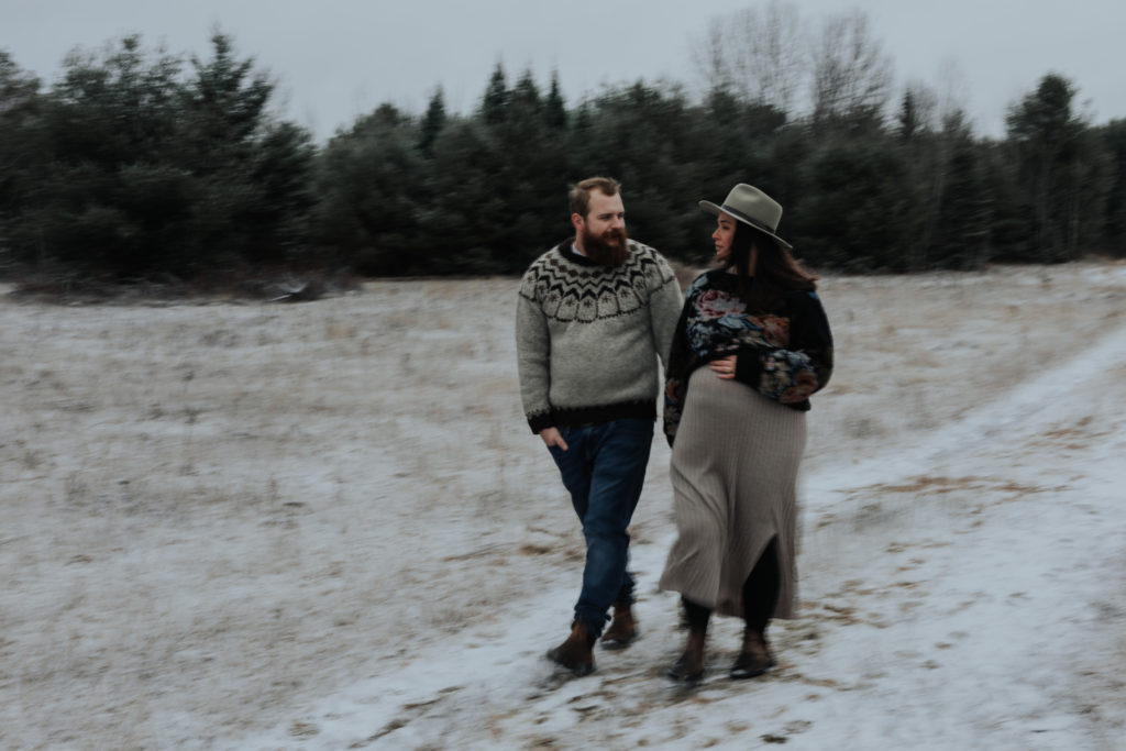 Couple's winter maternity session in the Ottawa Valley